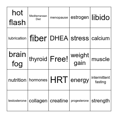 Hormone Health BINGO Card