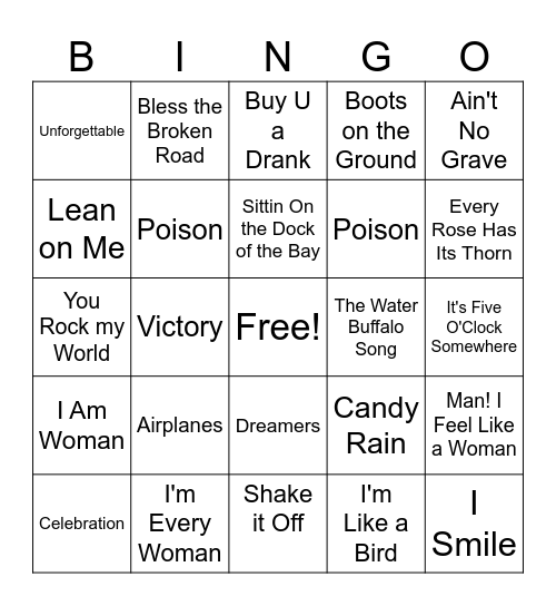 Music Bingo Card