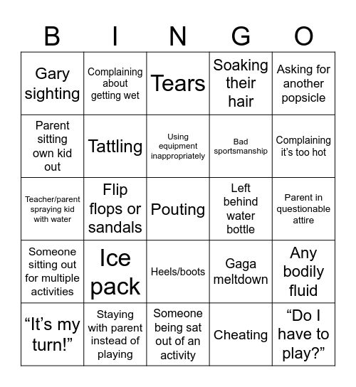 K-2 Field Day Bingo Card