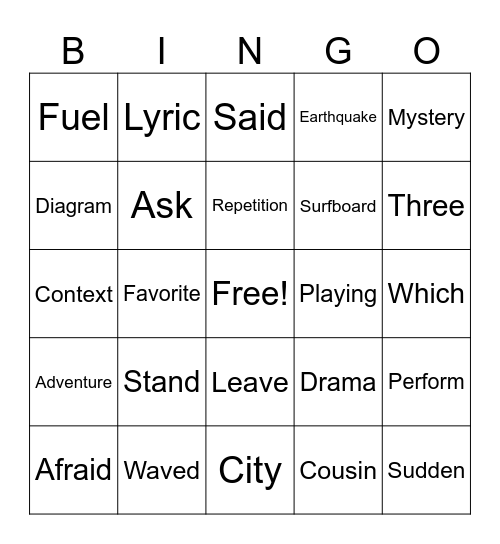 Spelling Bee Bingo Card
