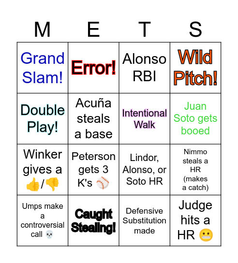 Mets v Yanks Game3 Bingo Card