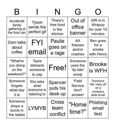 Cornflake Incident 2.0 Bingo Card