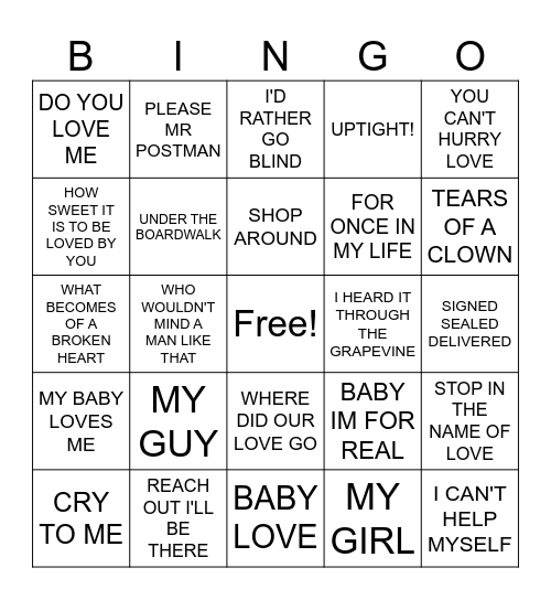 Cowboy's Motown Bingo Card