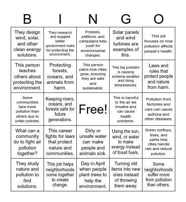 Environmental Careers Bingo Card