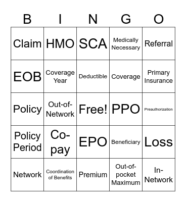 Health Insurance 101 Bingo Card