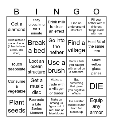 Minecraft knockout Bingo Card