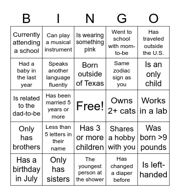Find the Guest Bingo Card