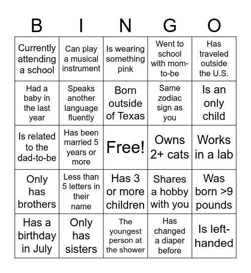 Find the Guest Bingo Card