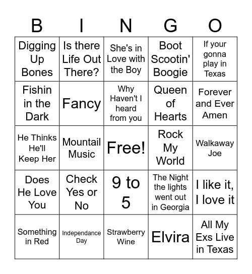 Country Bingo Card