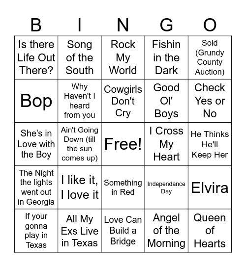 Country Bingo Card