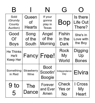 Country Bingo Card
