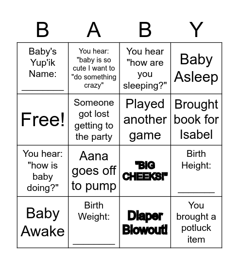 Baby Isabel Bingo! Bingo Card
