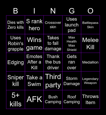 Fortnite Bingo Card