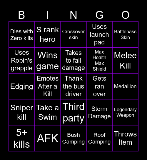Fortnite Bingo Card
