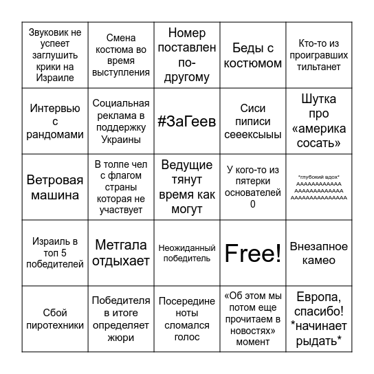 Евро Зрение 2025 Bingo Card
