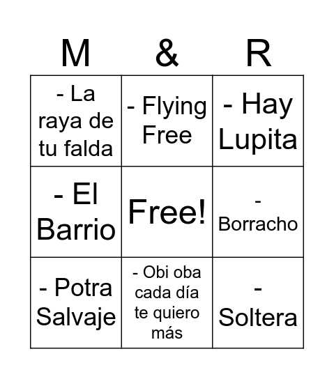 Marcos & Rosa Bingo Card