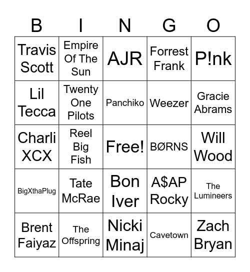 Artist Presentations Bingo Card