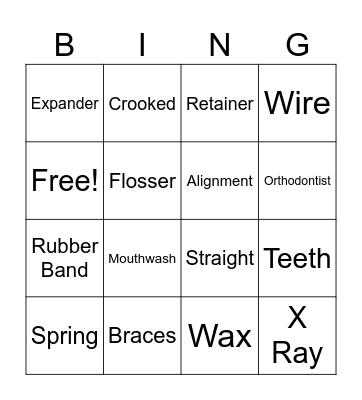 Braces Bingo Card