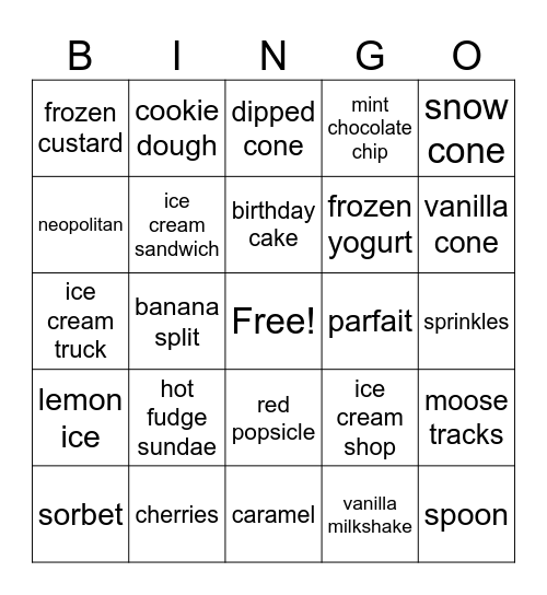 Ice Cream Bingo Card
