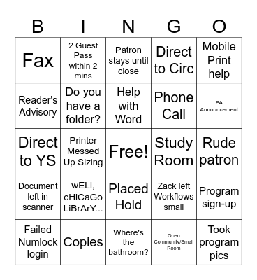 Desk Bingo Card