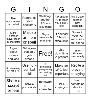 D&D Bingo Card