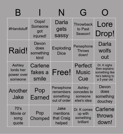 Nexus Project Bingo Card