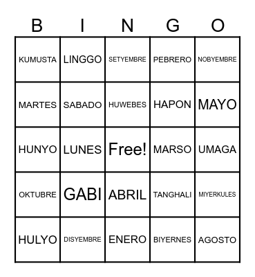 Tagalog Bingo Card