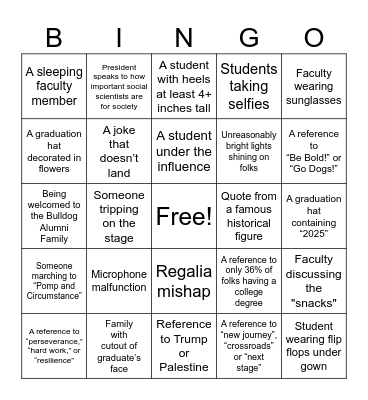 COSS 2025 Commencement Bingo Card