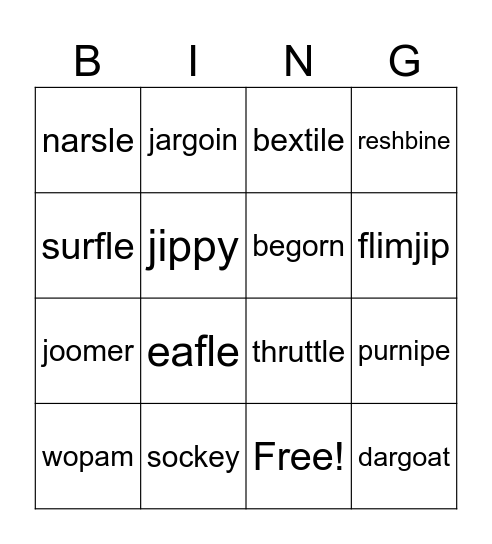 Nonsense Bingo Card