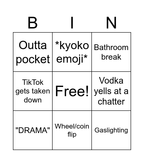 VodkaSunnyD stream bingo Card