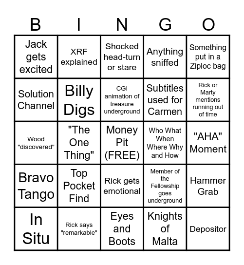 Curse of Oak Island Bingo Card