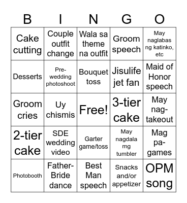 Mark & Pia Wedding Bingo Card