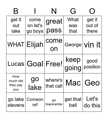 Soccer Bingo Card