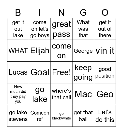 Soccer Bingo Card