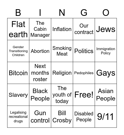 Cruise Bingo Card