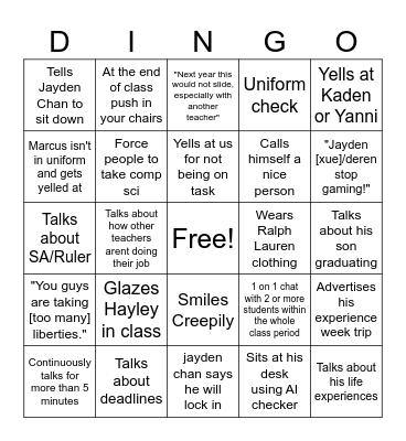 Dr Rahman Bingo Card