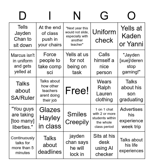 Dr Rahman Bingo Card