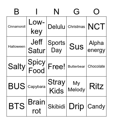 Silly Random Bingo Card