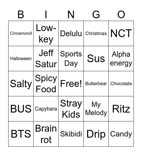 Silly Random Bingo Card