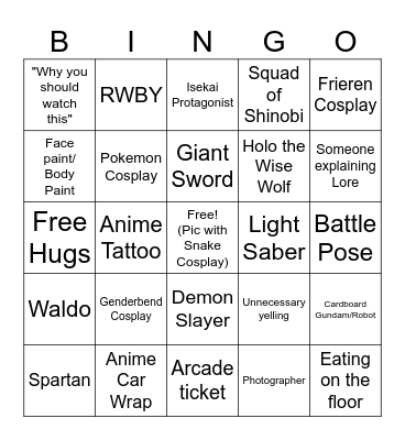 Anime Bingo Card