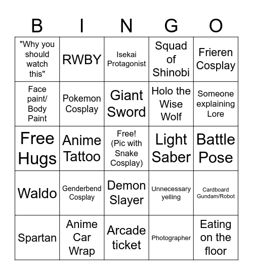 Anime Bingo Card