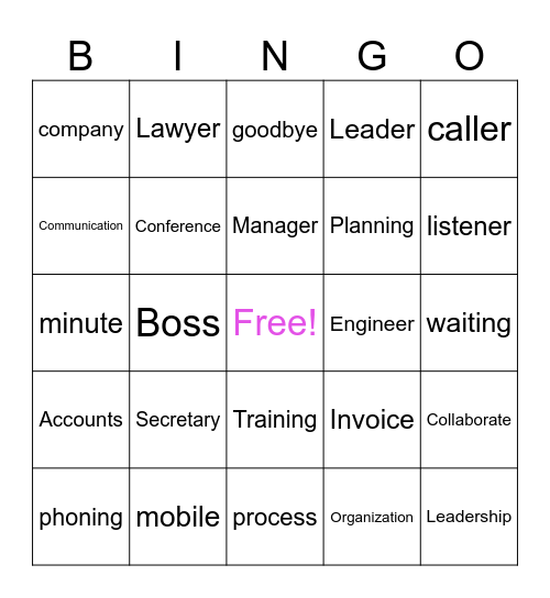 Management Vocabulary Bingo Card