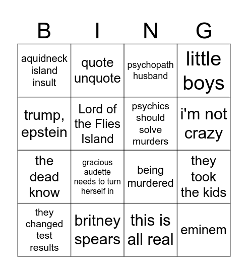 kiddo shakespeare Bingo Card