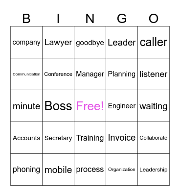 Management Vocabulary Bingo Card