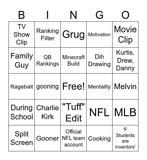 Tik Tok Board Bingo Card