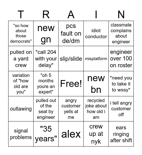 LIRR bingo Card