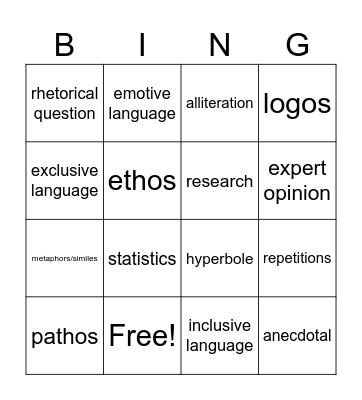 )ersuasive techniques Bingo Card