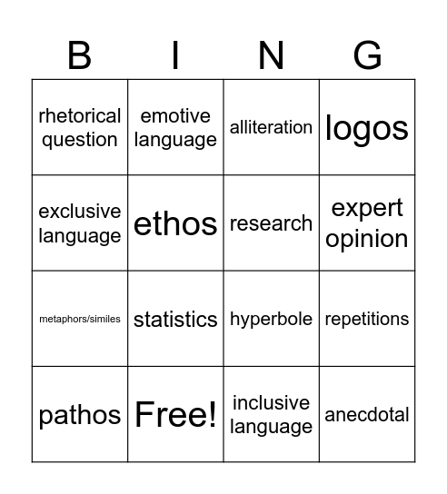 )ersuasive techniques Bingo Card