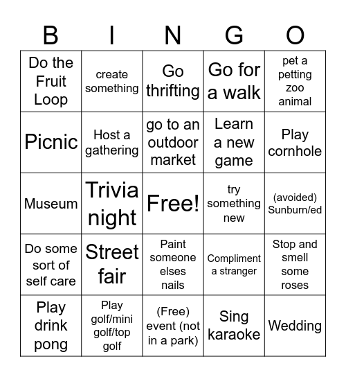 Summer 2025 Bingo Card