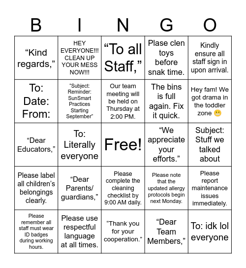 Memo BINGO Card